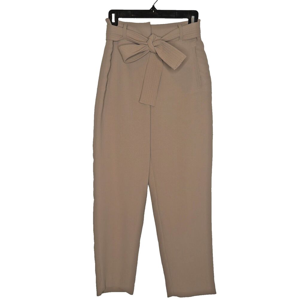 ARITZIA Wilfred Tie Front Pant 2 Belted Crepette High-Rise Crop Tan Capsule Twee - Picture 2 of 9